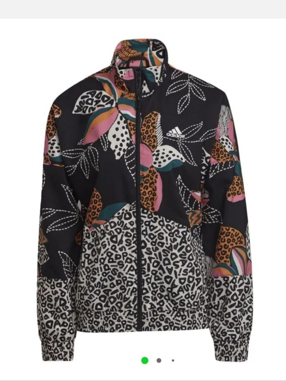 Adidas FARM Rio Full Zip Windbreaker Jacket Black Floral Letter Print Women L